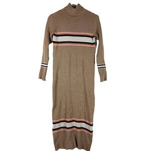 Free People Sweater Dress Midi Bodycon Womens XS Brown Ribbed Stripe 70s Retro
